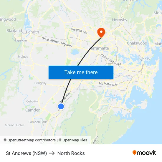 St Andrews (NSW) to North Rocks map