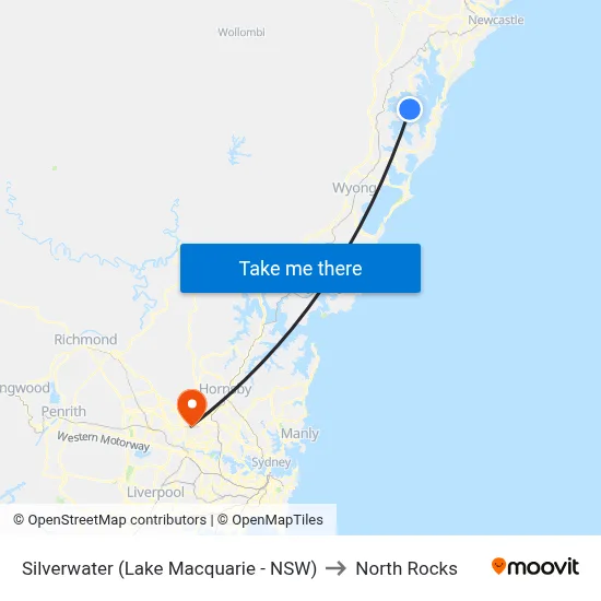 Silverwater (Lake Macquarie - NSW) to North Rocks map