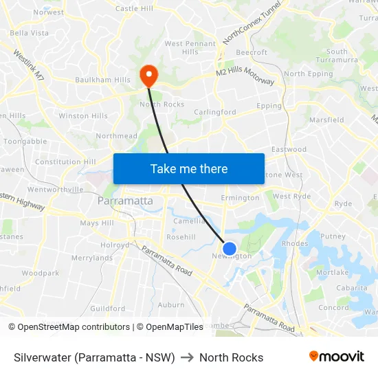 Silverwater (Parramatta - NSW) to North Rocks map