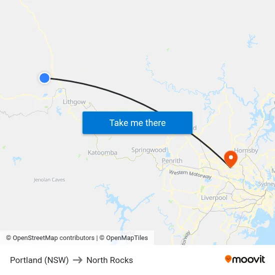 Portland (NSW) to North Rocks map