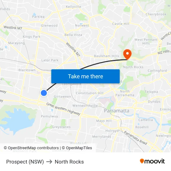 Prospect (NSW) to North Rocks map