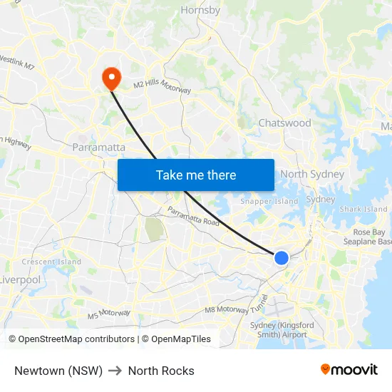 Newtown (NSW) to North Rocks map