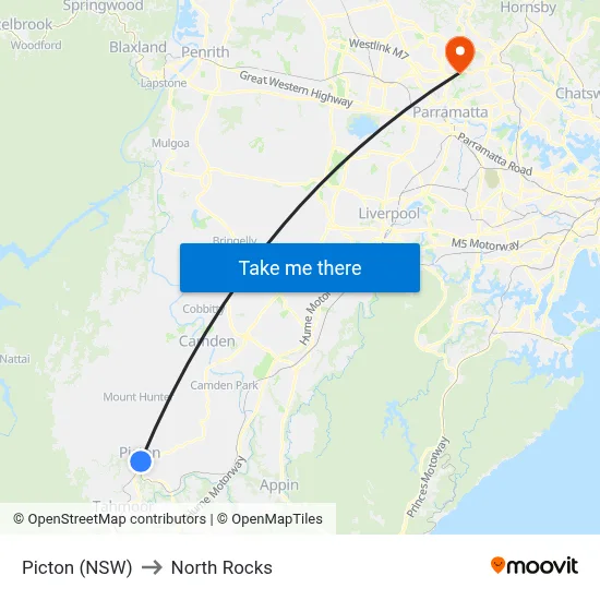 Picton (NSW) to North Rocks map