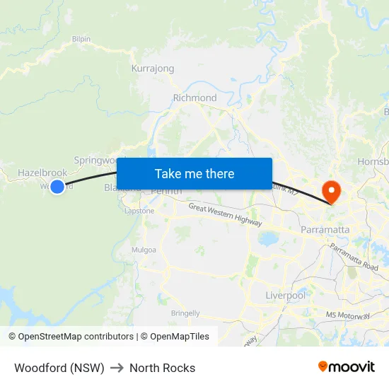 Woodford (NSW) to North Rocks map