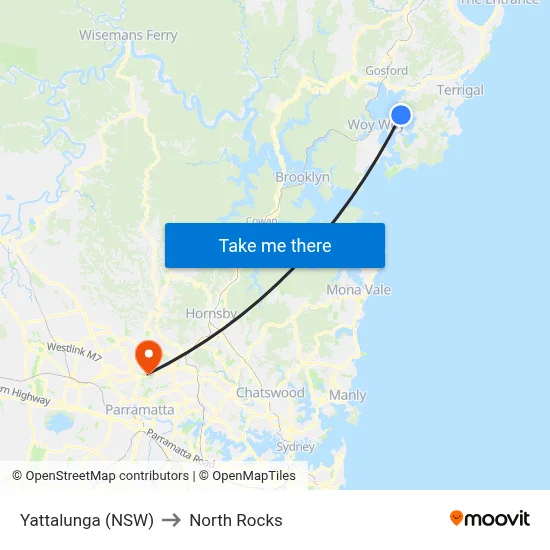 Yattalunga (NSW) to North Rocks map