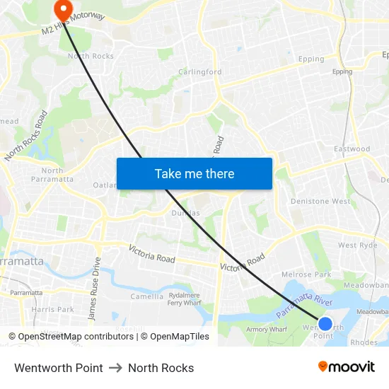 Wentworth Point to North Rocks map