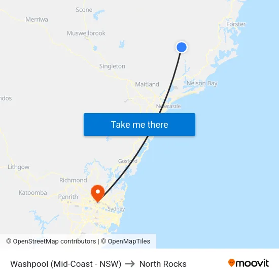 Washpool (Mid-Coast - NSW) to North Rocks map