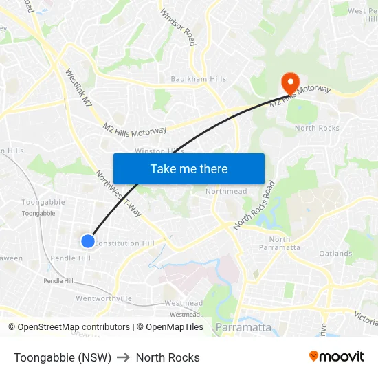 Toongabbie (NSW) to North Rocks map