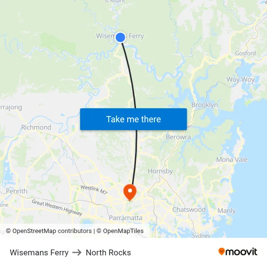 Wisemans Ferry to North Rocks map