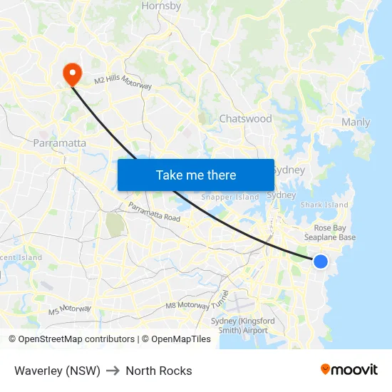 Waverley (NSW) to North Rocks map