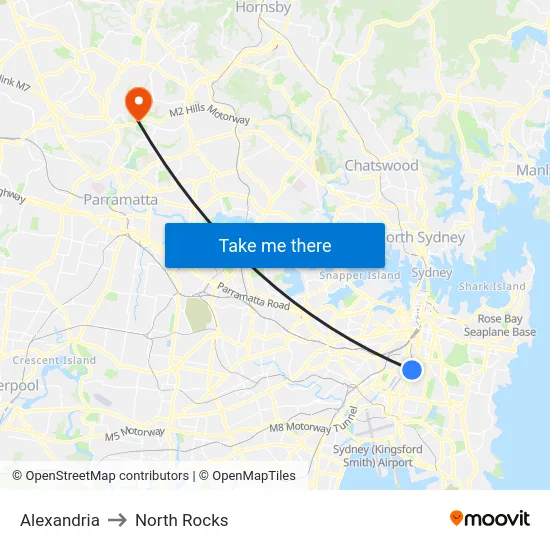 Alexandria to North Rocks map