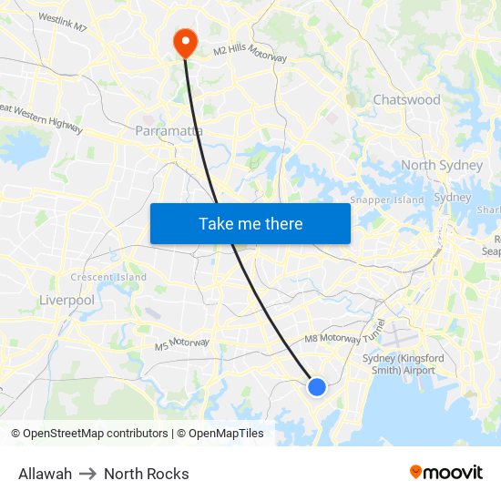 Allawah to North Rocks map