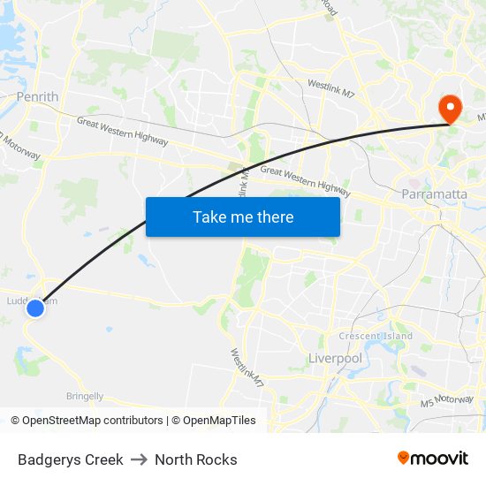 Badgerys Creek to North Rocks map