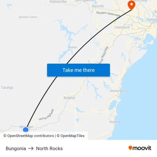 Bungonia to North Rocks map
