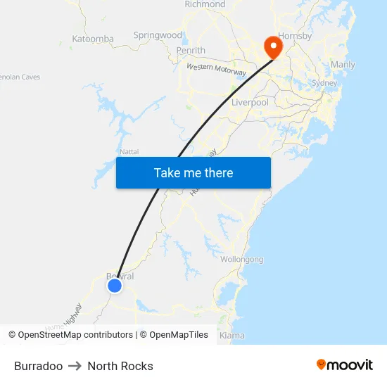Burradoo to North Rocks map