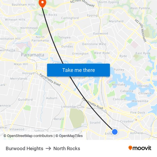 Burwood Heights to North Rocks map