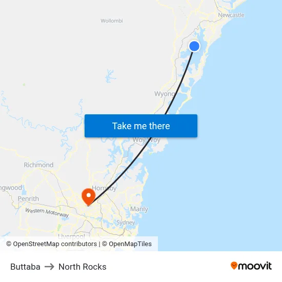 Buttaba to North Rocks map