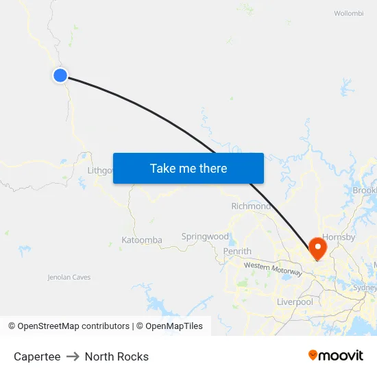 Capertee to North Rocks map
