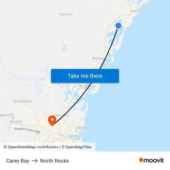 Carey Bay to North Rocks map