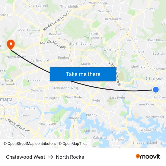 Chatswood West to North Rocks map