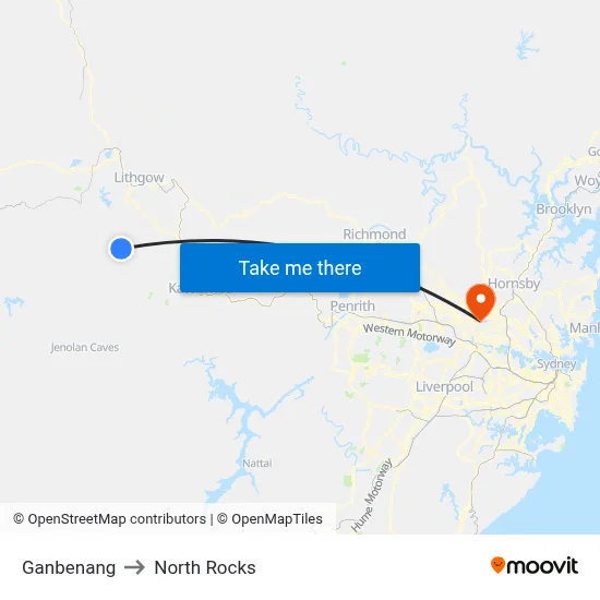 Ganbenang to North Rocks map