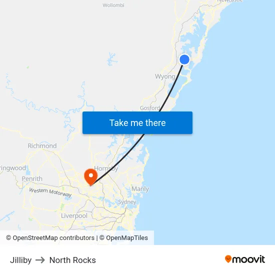 Jilliby to North Rocks map