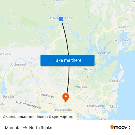 Maroota to North Rocks map