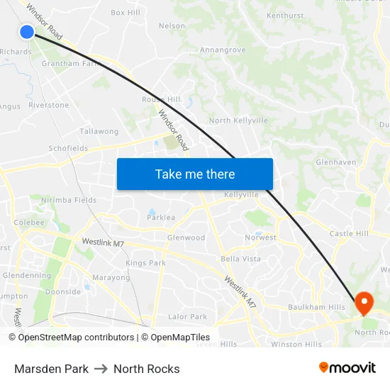 Marsden Park to North Rocks map
