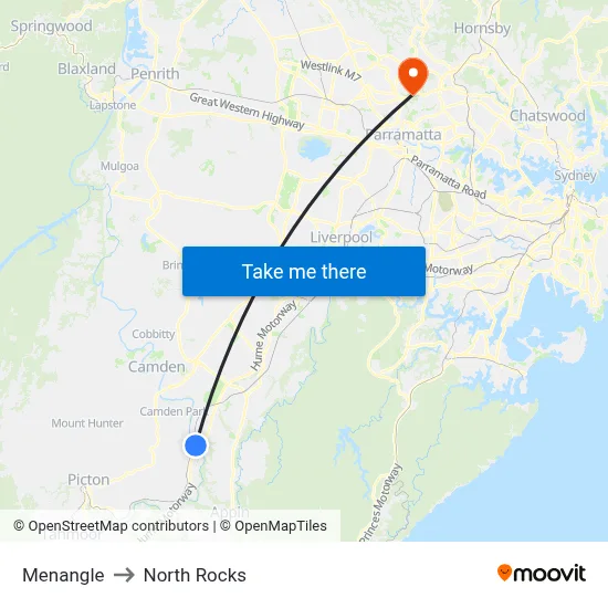 Menangle to North Rocks map