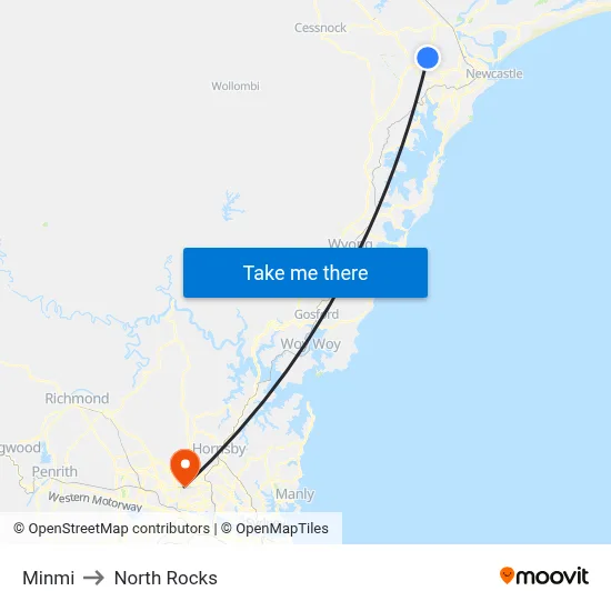 Minmi to North Rocks map