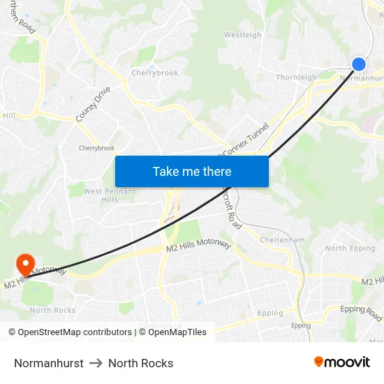 Normanhurst to North Rocks map