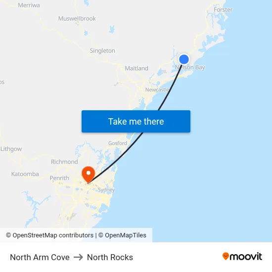 North Arm Cove to North Rocks map