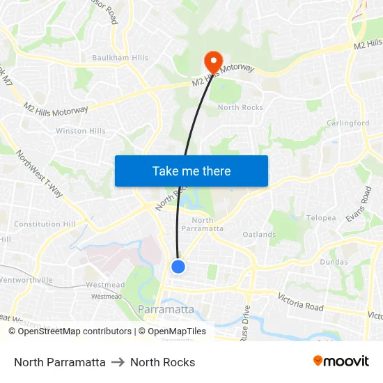 North Parramatta to North Rocks map