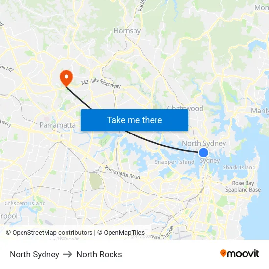 North Sydney to North Rocks map