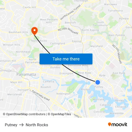 Putney to North Rocks map