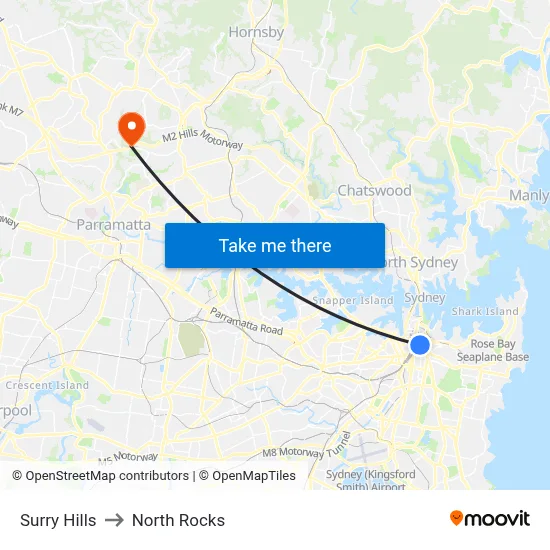 Surry Hills to North Rocks map