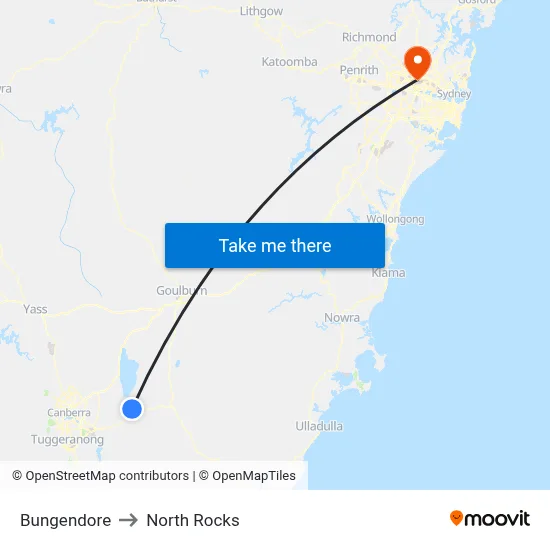 Bungendore to North Rocks map