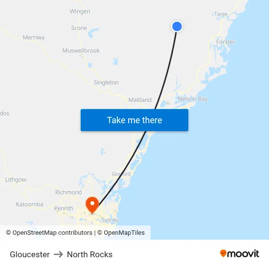 Gloucester to North Rocks map
