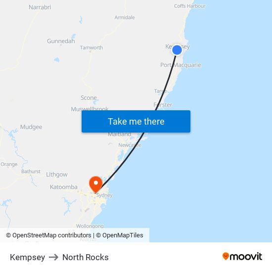 Kempsey to North Rocks map