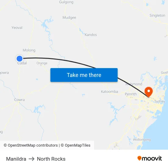 Manildra to North Rocks map