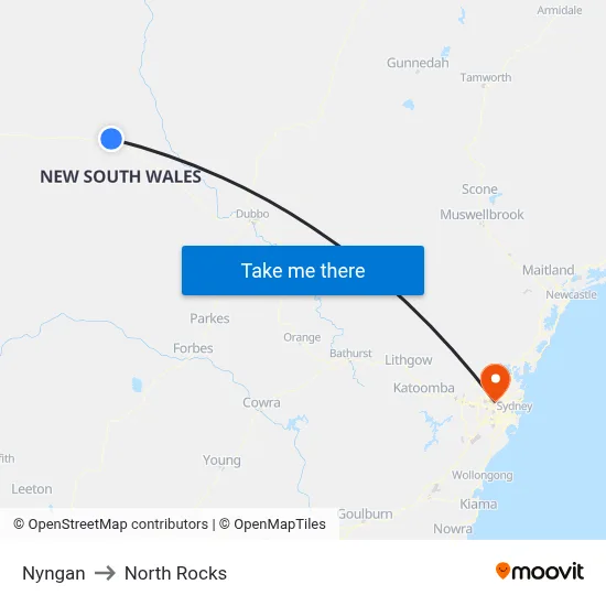 Nyngan to North Rocks map