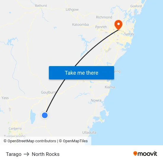 Tarago to North Rocks map