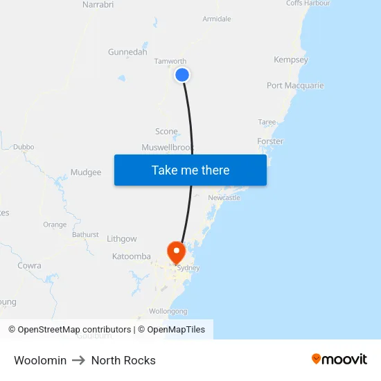 Woolomin to North Rocks map