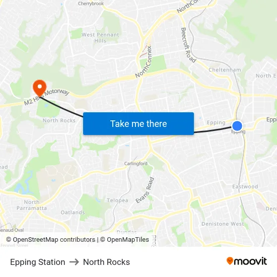 Epping Station to North Rocks map