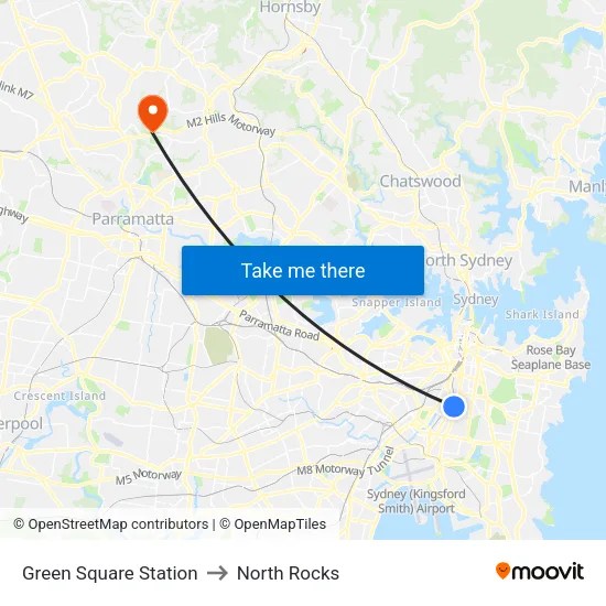 Green Square Station to North Rocks map