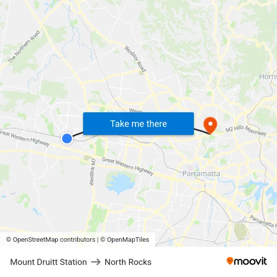 Mount Druitt Station to North Rocks map