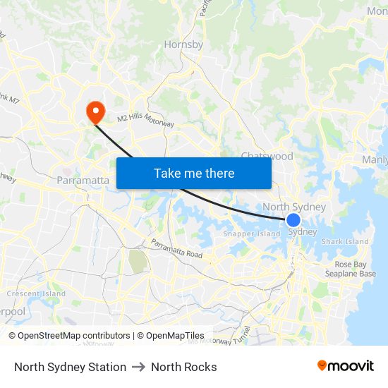 North Sydney Station to North Rocks map