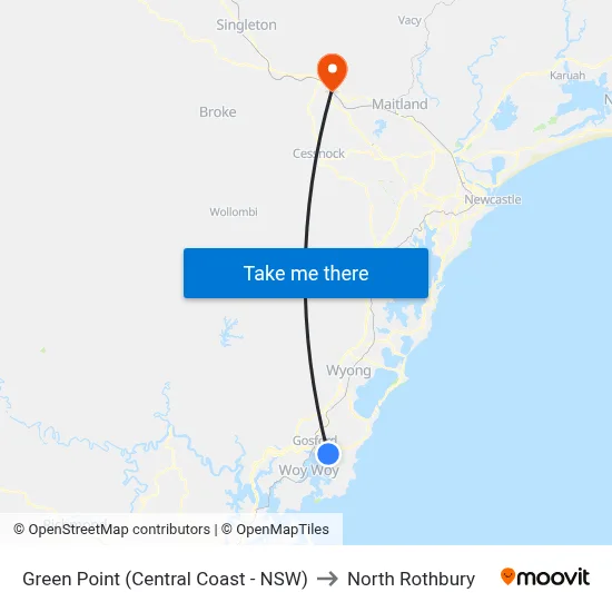 Green Point (Central Coast - NSW) to North Rothbury map