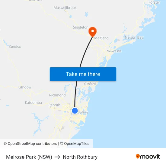 Melrose Park (NSW) to North Rothbury map