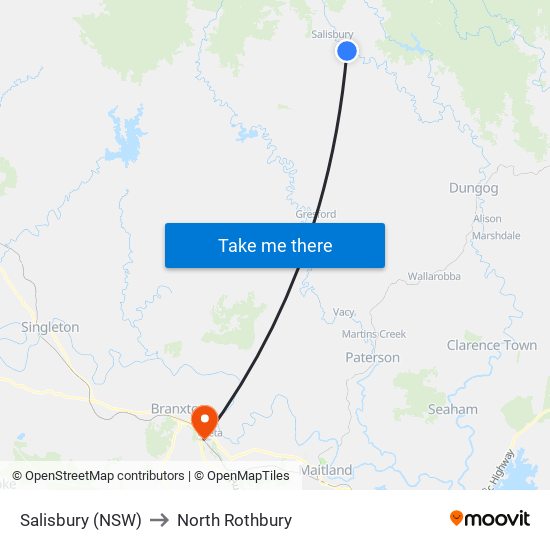 Salisbury (NSW) to North Rothbury map